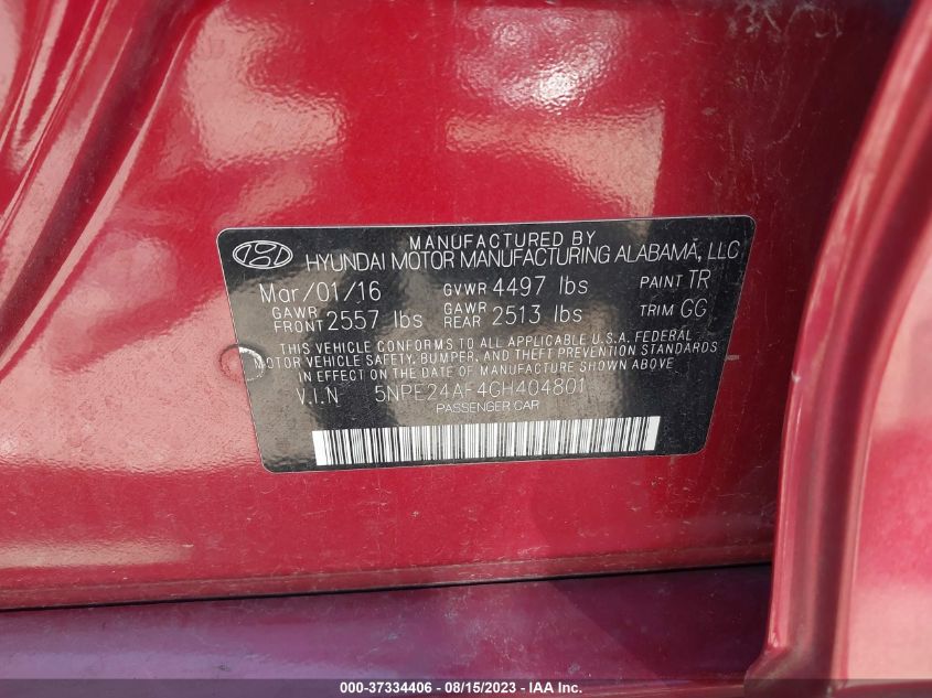 Photo 8 VIN: 5NPE24AF4GH404801 - HYUNDAI SONATA 