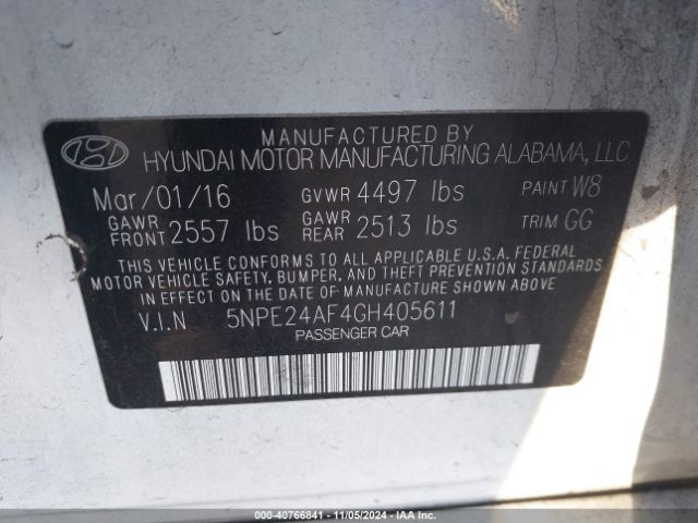 Photo 8 VIN: 5NPE24AF4GH405611 - HYUNDAI SONATA 