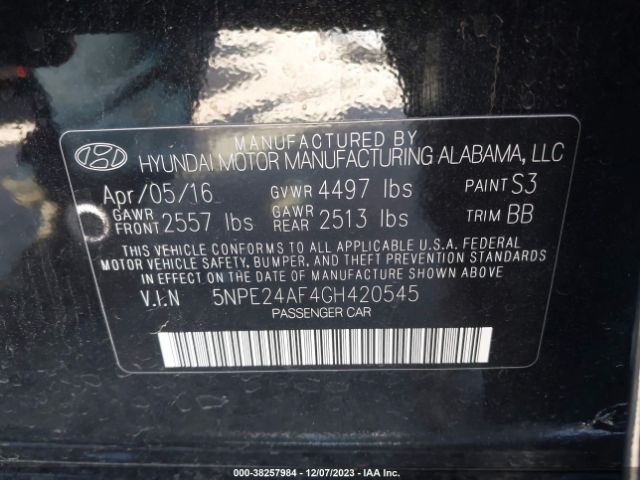 Photo 8 VIN: 5NPE24AF4GH420545 - HYUNDAI SONATA 