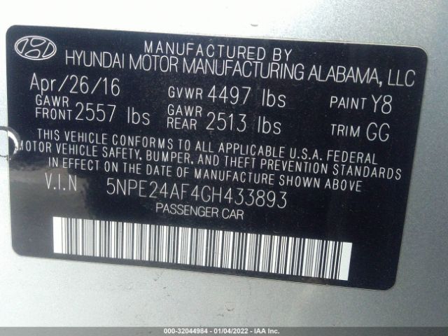 Photo 8 VIN: 5NPE24AF4GH433893 - HYUNDAI SONATA 