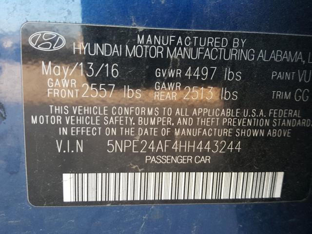 Photo 9 VIN: 5NPE24AF4HH443244 - HYUNDAI SONATA SE 