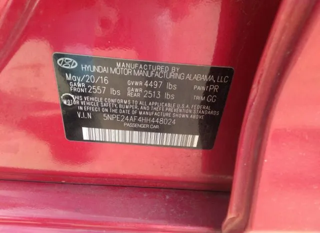 Photo 8 VIN: 5NPE24AF4HH448024 - HYUNDAI SONATA 