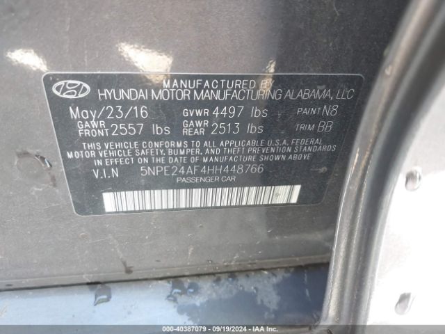 Photo 8 VIN: 5NPE24AF4HH448766 - HYUNDAI SONATA 