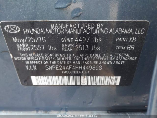 Photo 8 VIN: 5NPE24AF4HH449898 - HYUNDAI SONATA 