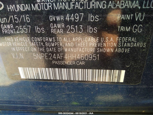 Photo 8 VIN: 5NPE24AF4HH460951 - HYUNDAI SONATA 