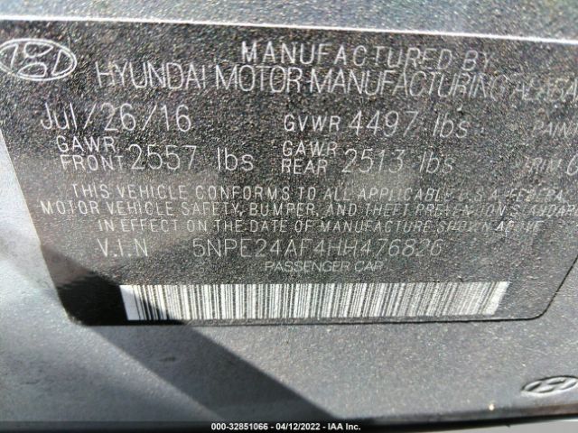 Photo 8 VIN: 5NPE24AF4HH476826 - HYUNDAI SONATA 