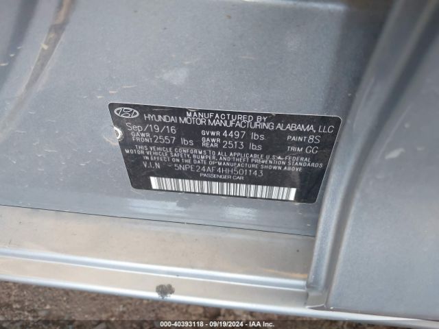 Photo 8 VIN: 5NPE24AF4HH501143 - HYUNDAI SONATA 