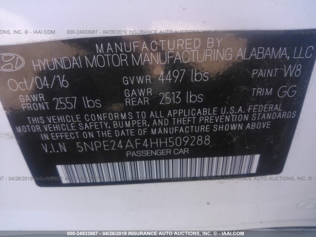 Photo 8 VIN: 5NPE24AF4HH509288 - HYUNDAI SONATA 