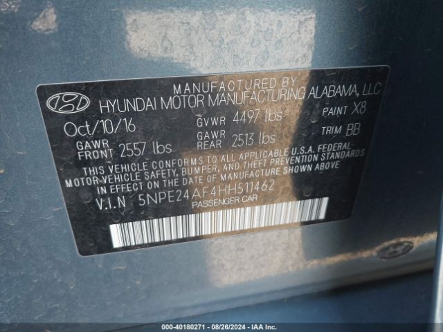 Photo 8 VIN: 5NPE24AF4HH511462 - HYUNDAI SONATA 