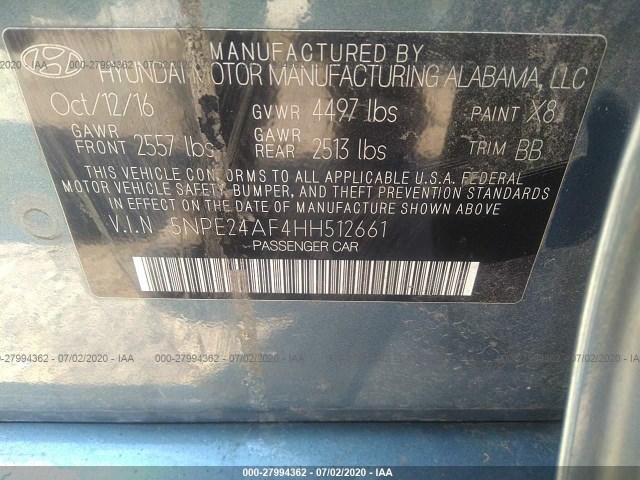 Photo 8 VIN: 5NPE24AF4HH512661 - HYUNDAI SONATA 