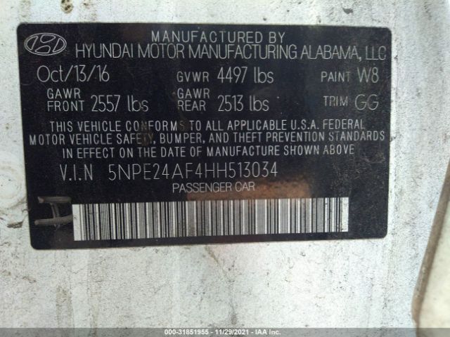 Photo 8 VIN: 5NPE24AF4HH513034 - HYUNDAI SONATA 