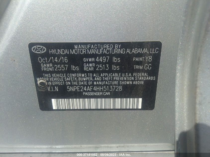 Photo 8 VIN: 5NPE24AF4HH513728 - HYUNDAI SONATA 