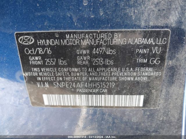 Photo 8 VIN: 5NPE24AF4HH515219 - HYUNDAI SONATA 