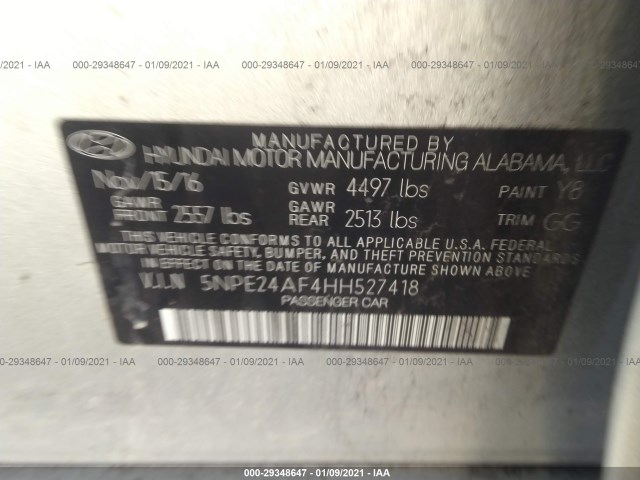 Photo 8 VIN: 5NPE24AF4HH527418 - HYUNDAI SONATA 