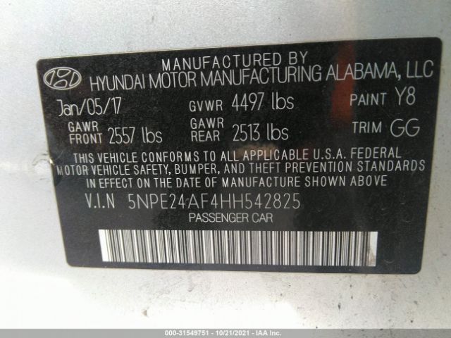 Photo 8 VIN: 5NPE24AF4HH542825 - HYUNDAI SONATA 