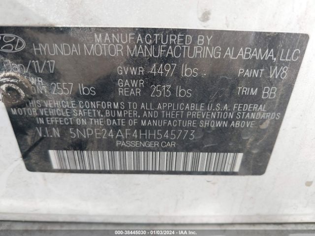 Photo 8 VIN: 5NPE24AF4HH545773 - HYUNDAI SONATA 