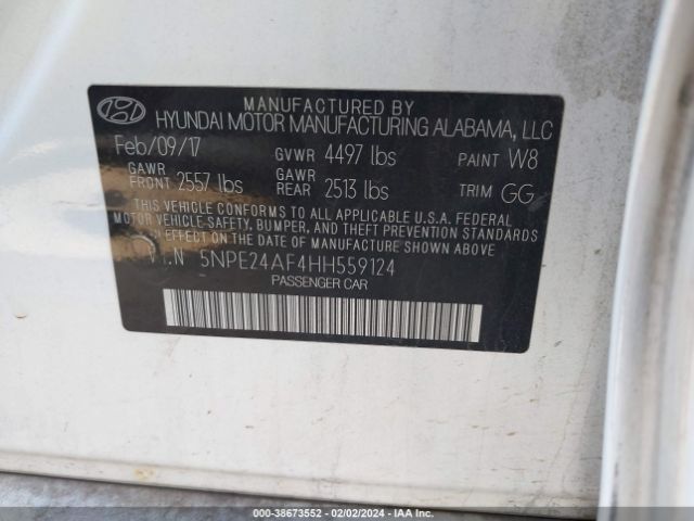 Photo 8 VIN: 5NPE24AF4HH559124 - HYUNDAI SONATA 