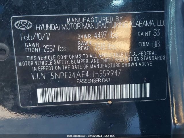 Photo 8 VIN: 5NPE24AF4HH559947 - HYUNDAI SONATA 