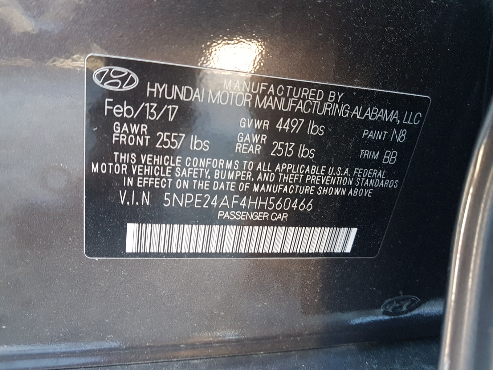 Photo 9 VIN: 5NPE24AF4HH560466 - HYUNDAI SONATA SE 