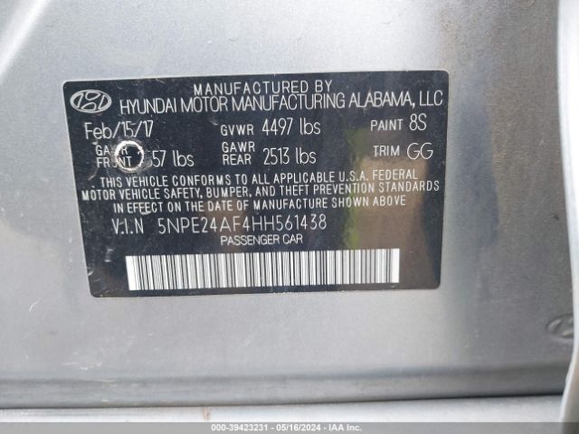 Photo 8 VIN: 5NPE24AF4HH561438 - HYUNDAI SONATA 