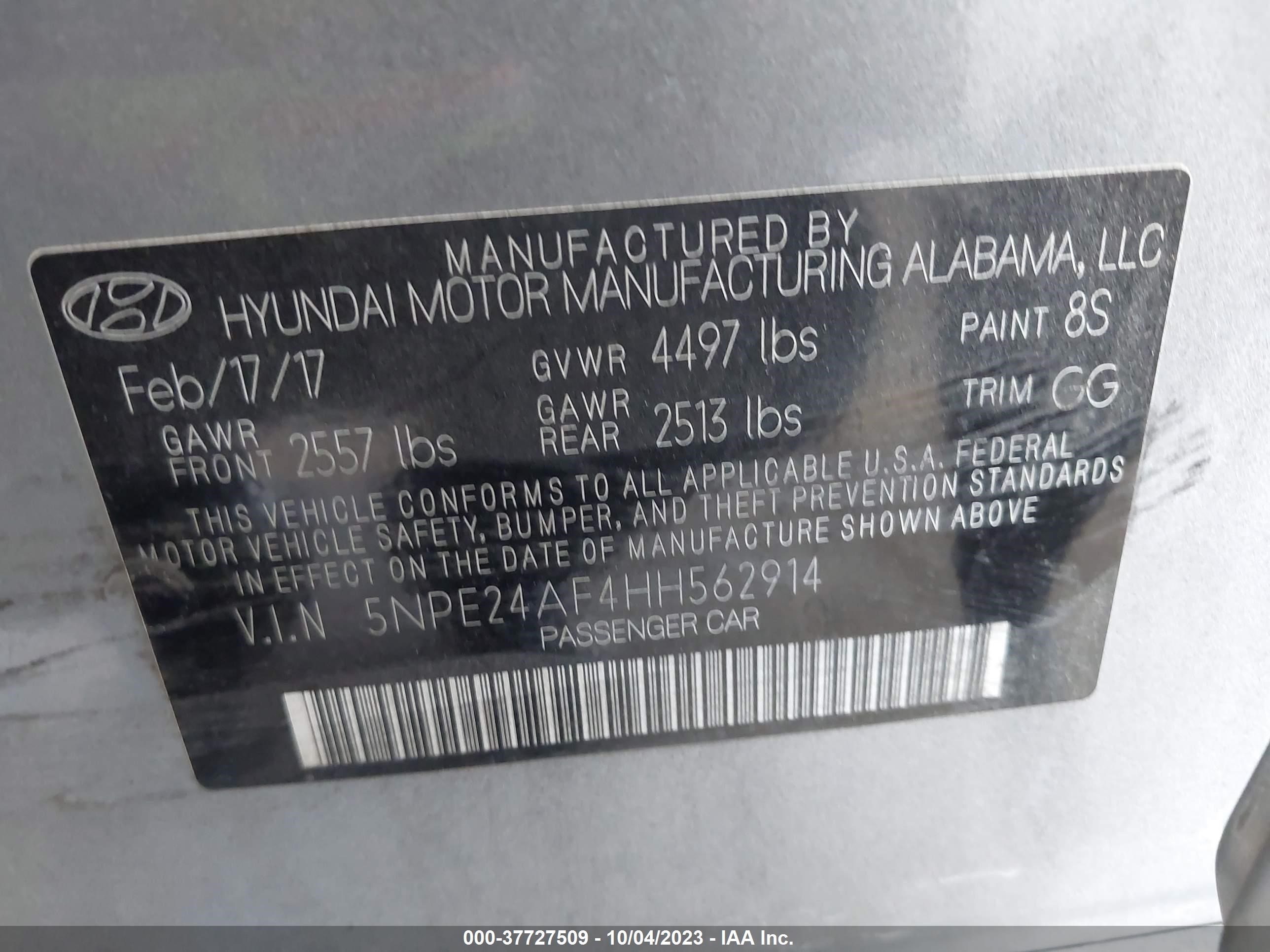 Photo 8 VIN: 5NPE24AF4HH562914 - HYUNDAI SONATA 