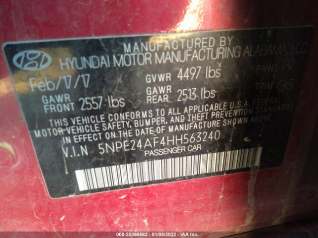 Photo 8 VIN: 5NPE24AF4HH563240 - HYUNDAI SONATA 