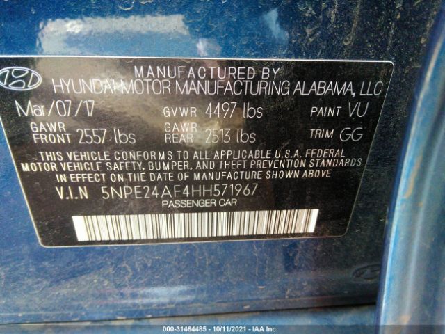 Photo 8 VIN: 5NPE24AF4HH571967 - HYUNDAI SONATA 