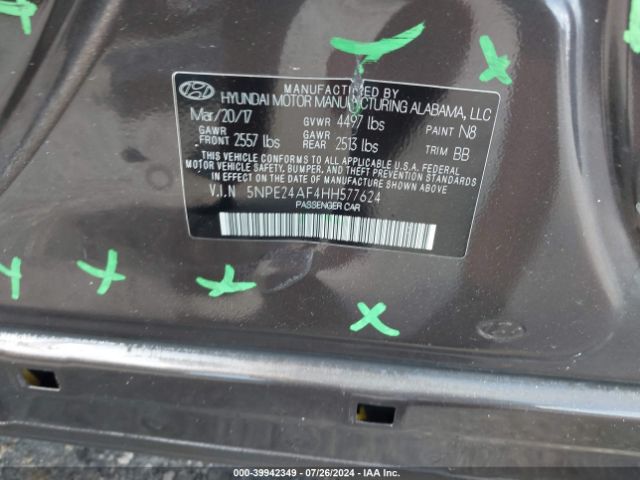 Photo 8 VIN: 5NPE24AF4HH577624 - HYUNDAI SONATA 