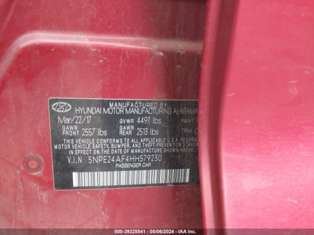 Photo 8 VIN: 5NPE24AF4HH579230 - HYUNDAI SONATA 