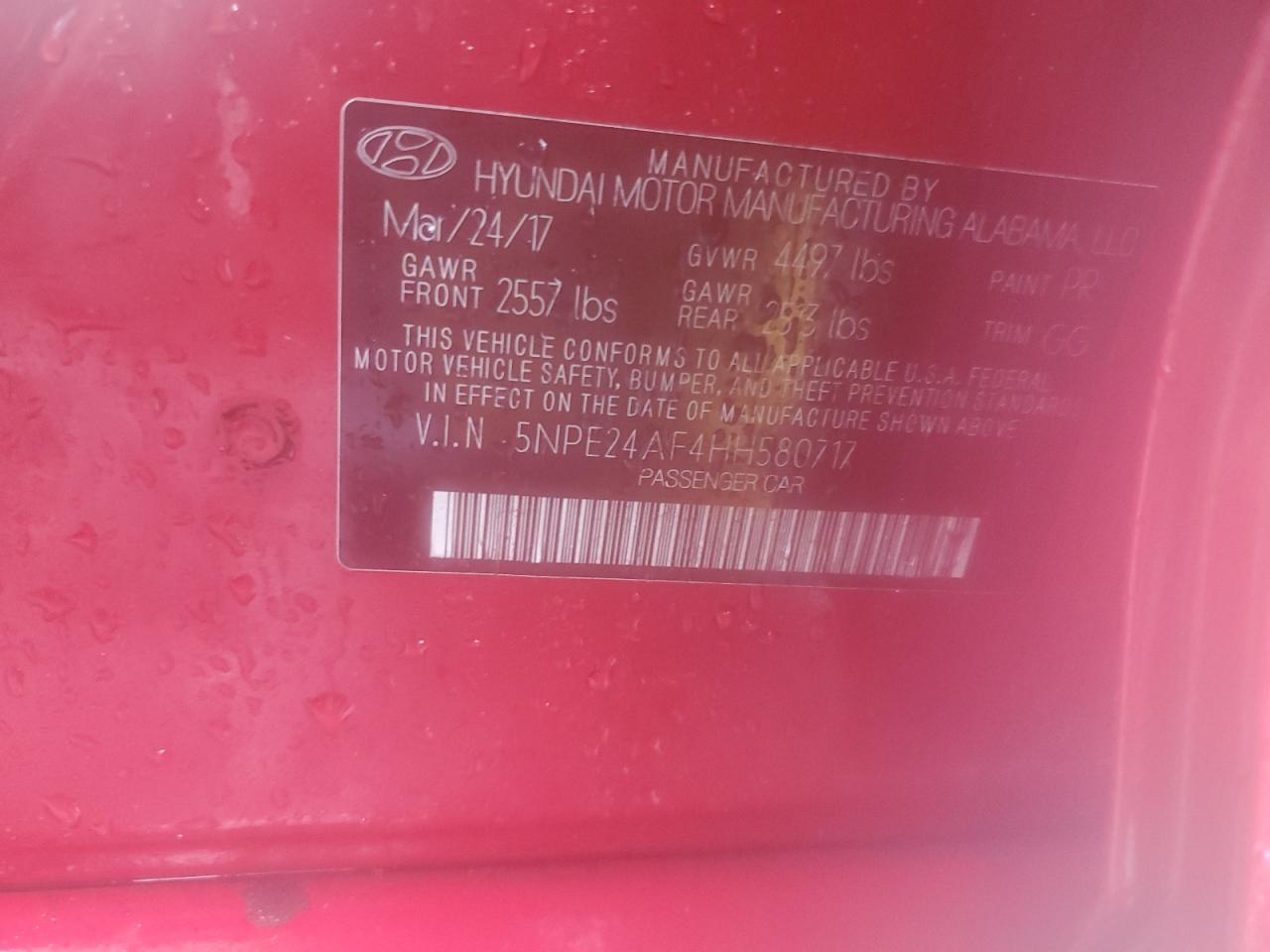 Photo 11 VIN: 5NPE24AF4HH580717 - HYUNDAI SONATA 