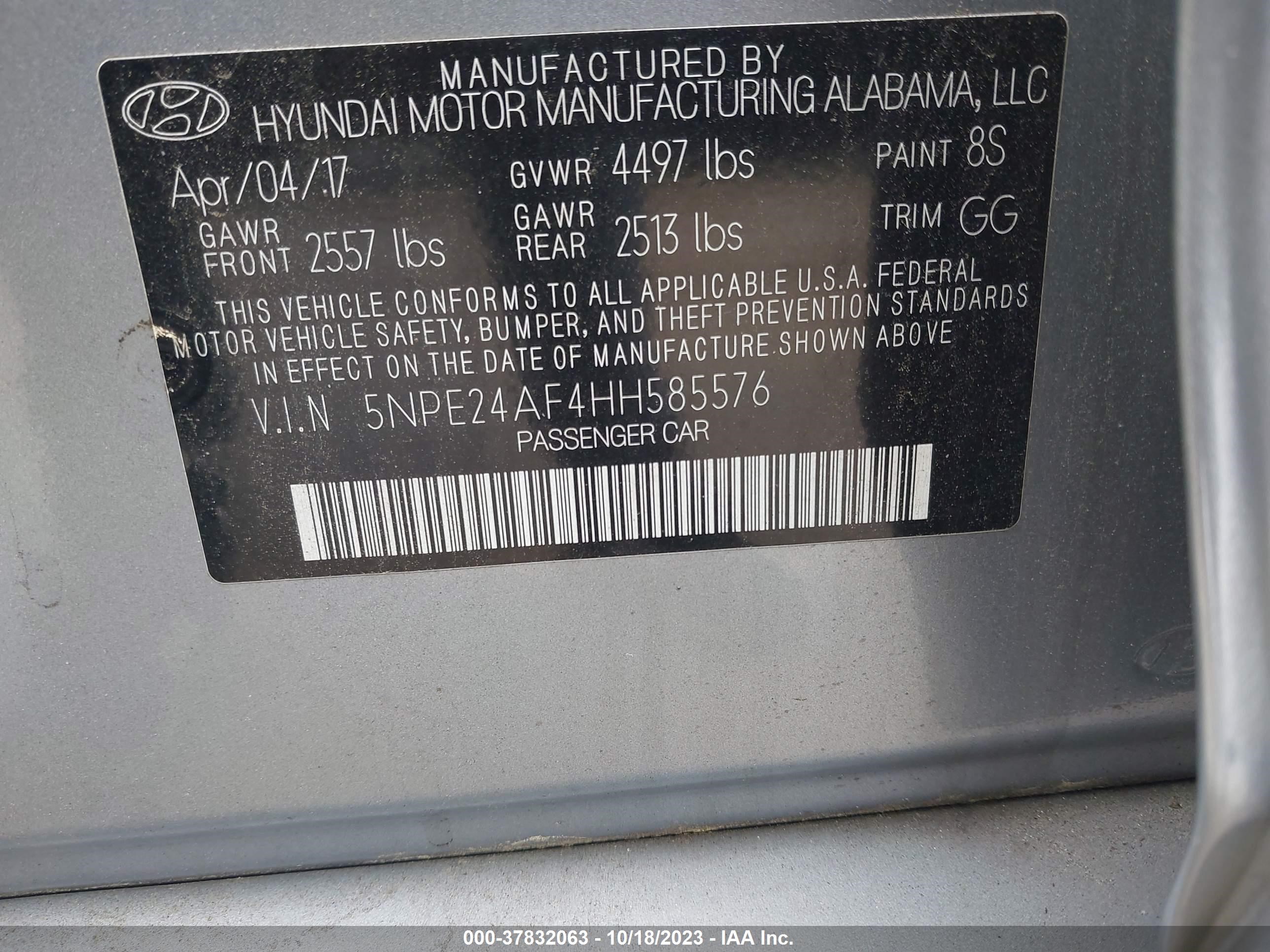 Photo 8 VIN: 5NPE24AF4HH585576 - HYUNDAI SONATA 