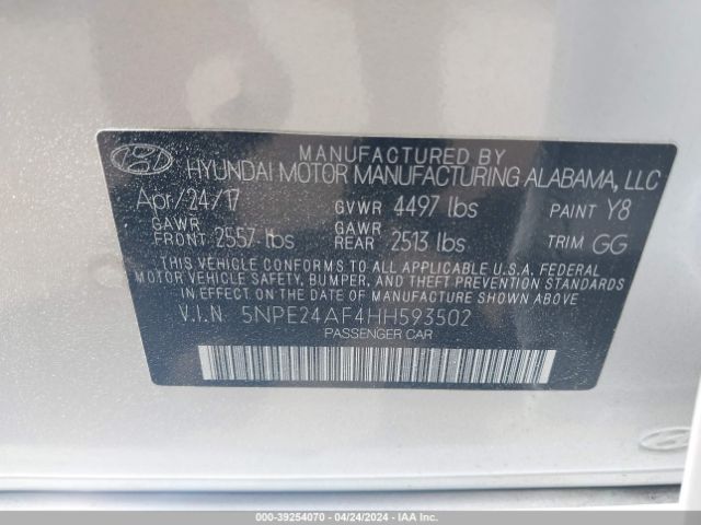 Photo 8 VIN: 5NPE24AF4HH593502 - HYUNDAI SONATA 