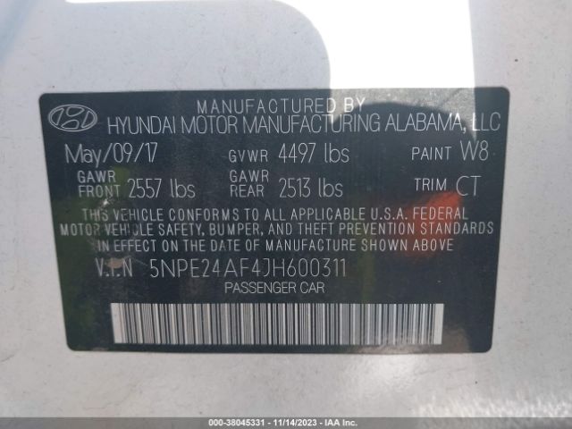 Photo 8 VIN: 5NPE24AF4JH600311 - HYUNDAI SONATA 