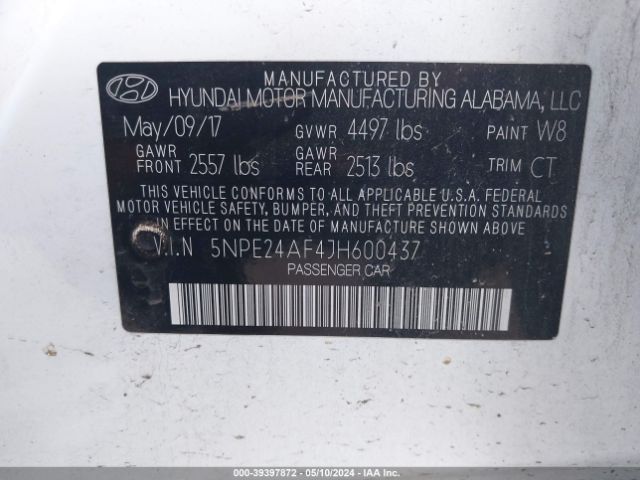 Photo 8 VIN: 5NPE24AF4JH600437 - HYUNDAI SONATA 