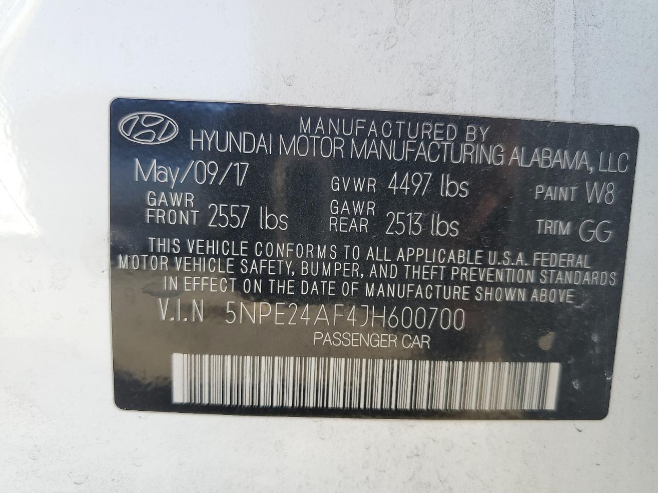 Photo 11 VIN: 5NPE24AF4JH600700 - HYUNDAI SONATA 