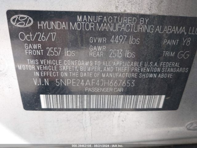 Photo 8 VIN: 5NPE24AF4JH667653 - HYUNDAI SONATA 