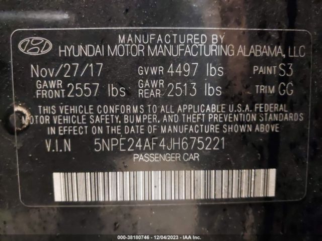 Photo 8 VIN: 5NPE24AF4JH675221 - HYUNDAI SONATA 