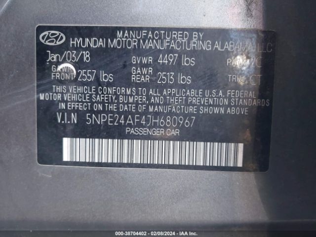 Photo 8 VIN: 5NPE24AF4JH680967 - HYUNDAI SONATA 