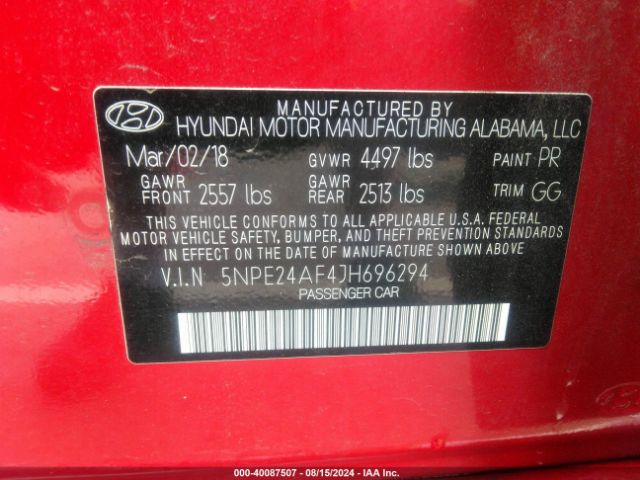 Photo 8 VIN: 5NPE24AF4JH696294 - HYUNDAI SONATA 