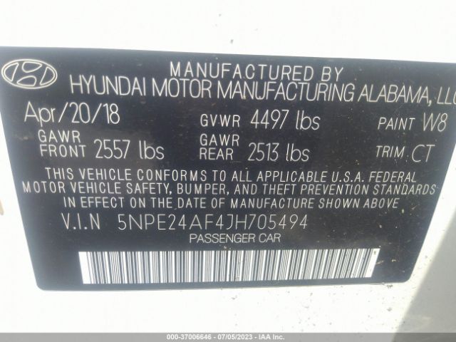 Photo 8 VIN: 5NPE24AF4JH705494 - HYUNDAI SONATA 