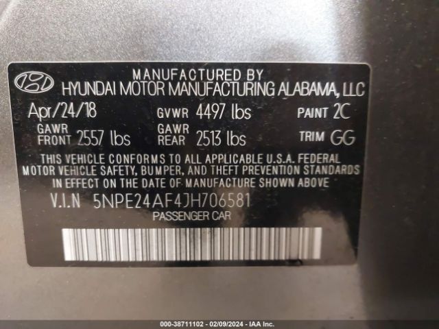 Photo 8 VIN: 5NPE24AF4JH706581 - HYUNDAI SONATA 