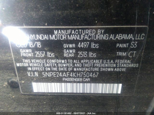 Photo 8 VIN: 5NPE24AF4KH750467 - HYUNDAI SONATA 