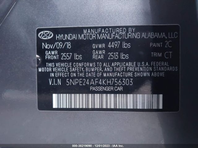 Photo 8 VIN: 5NPE24AF4KH756303 - HYUNDAI SONATA 