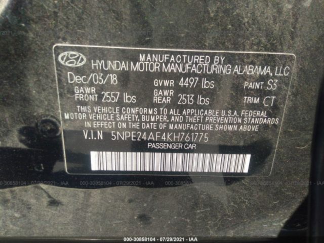 Photo 8 VIN: 5NPE24AF4KH761775 - HYUNDAI SONATA 