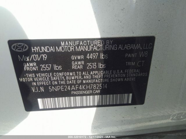 Photo 8 VIN: 5NPE24AF4KH782514 - HYUNDAI SONATA 