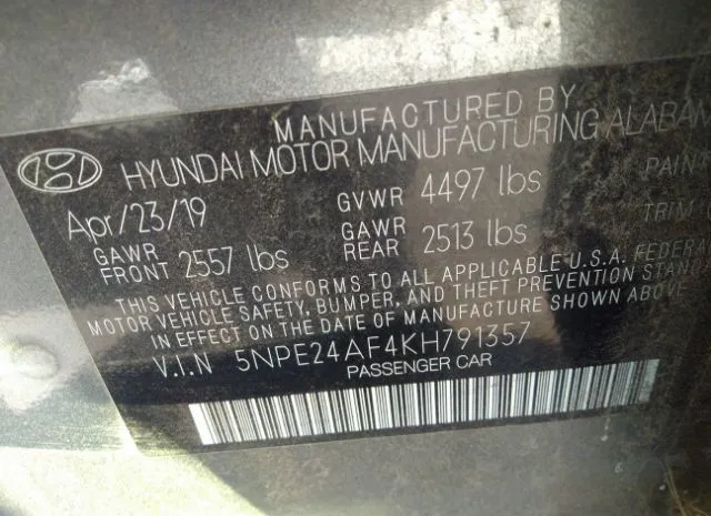 Photo 8 VIN: 5NPE24AF4KH791357 - HYUNDAI SONATA 