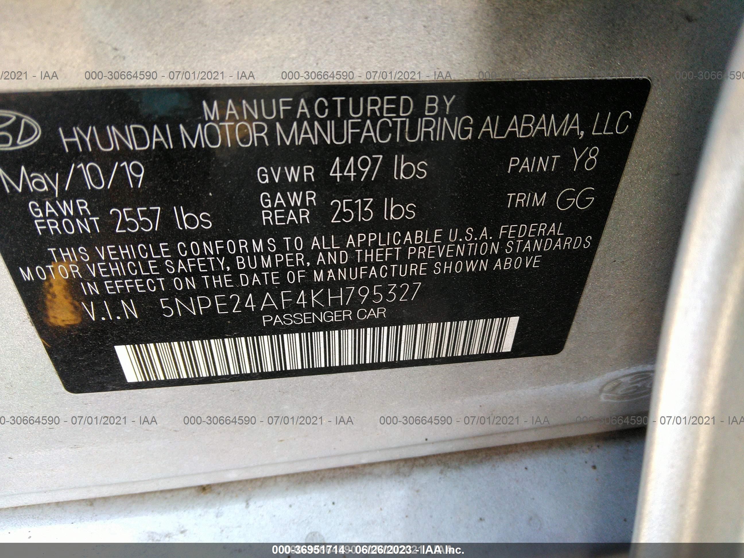 Photo 8 VIN: 5NPE24AF4KH795327 - HYUNDAI SONATA 