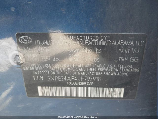 Photo 8 VIN: 5NPE24AF4KH797918 - HYUNDAI SONATA 