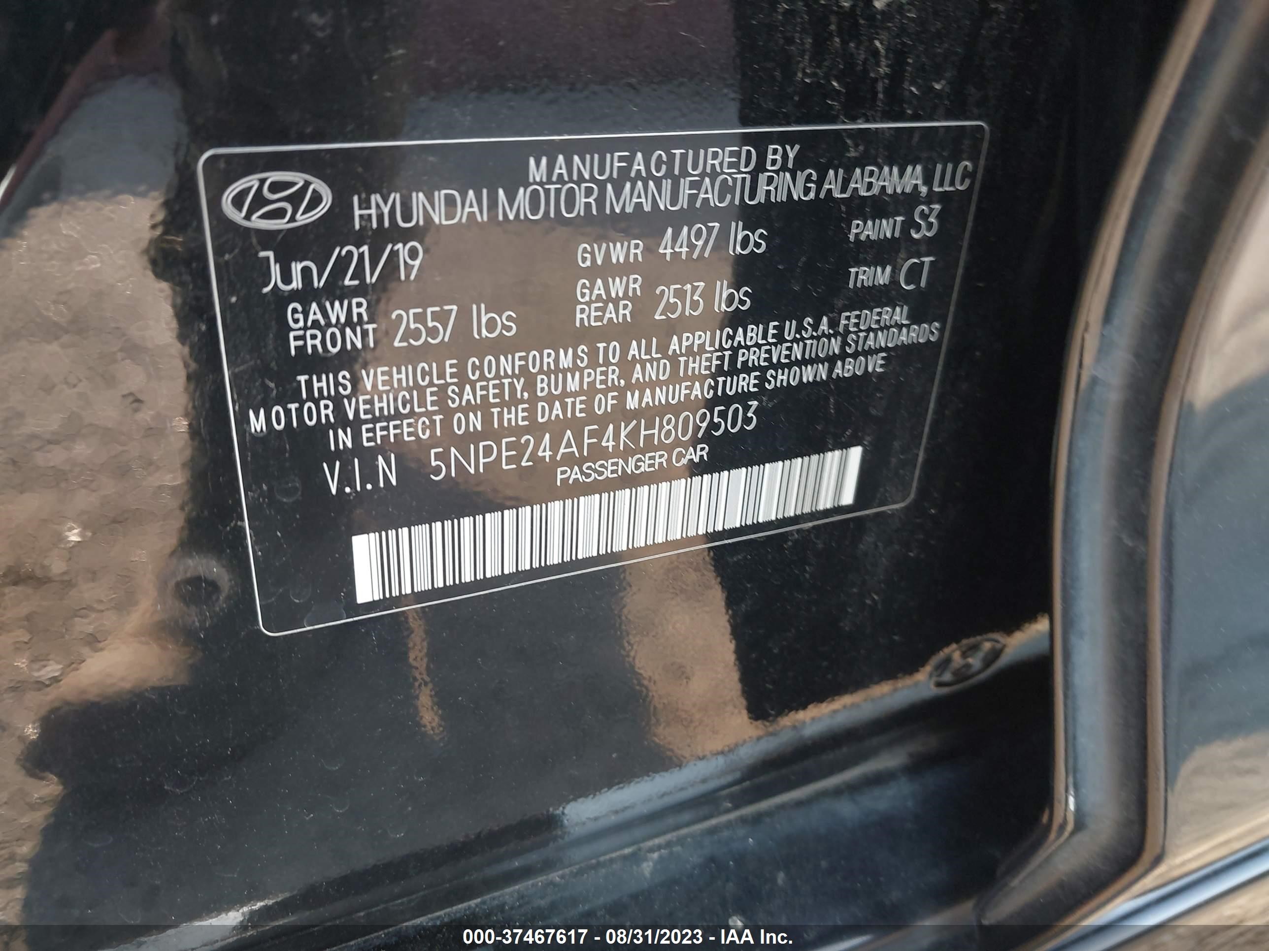 Photo 8 VIN: 5NPE24AF4KH809503 - HYUNDAI SONATA 