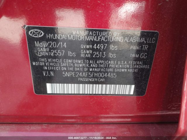 Photo 8 VIN: 5NPE24AF5FH004485 - HYUNDAI SONATA 